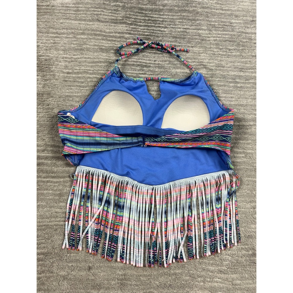 OP Bikini Top Women L Large Multi Geometric Halter Fringe OPS17304T Tribal Boho - Picture 8 of 11